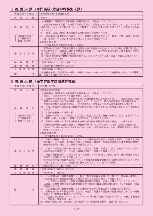 筑波大学 平成30年度 学生募集要項 個別学力検査等 推薦入試