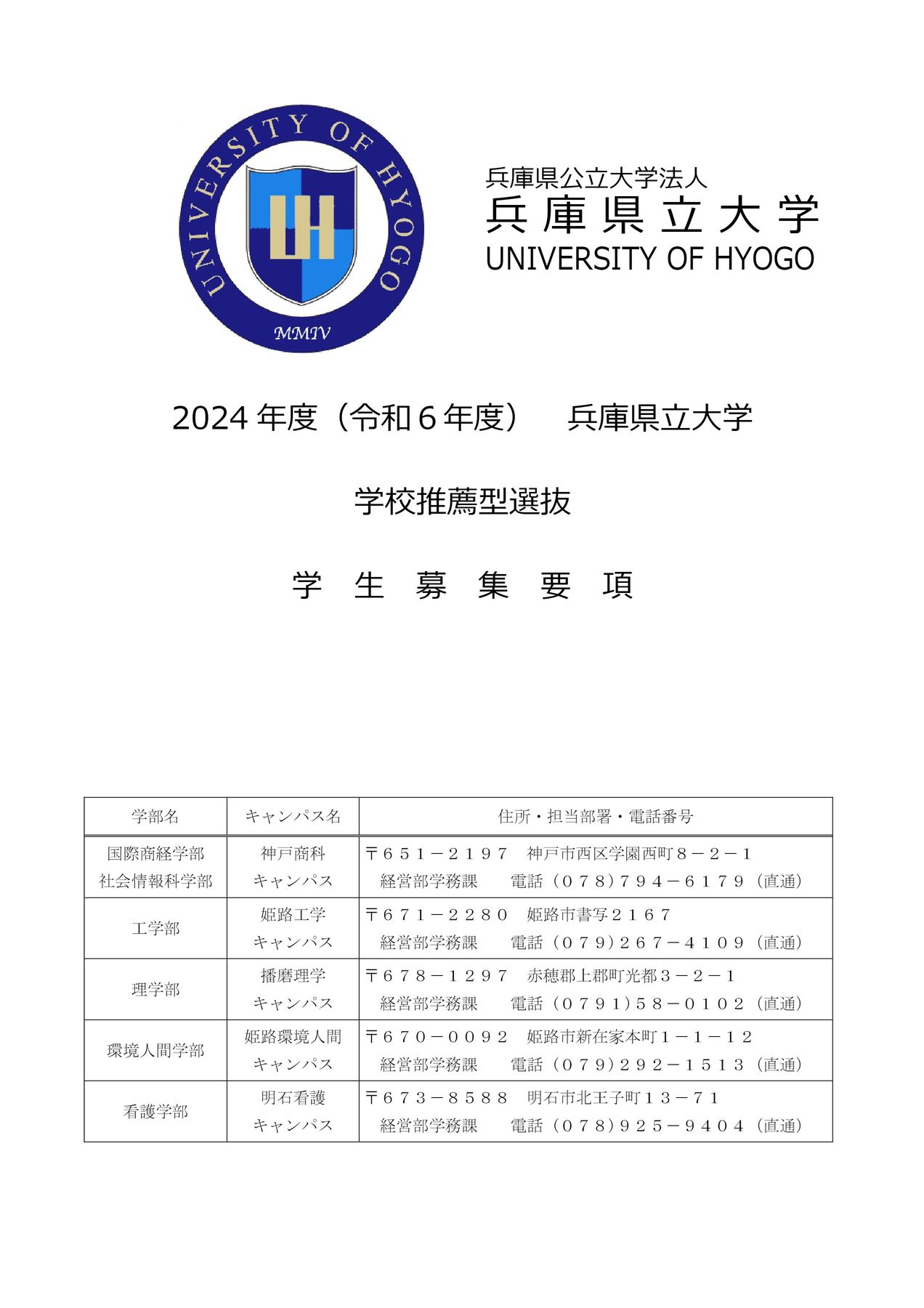 兵庫県立大学看護学部推薦入試試験問題 令和2年〜平成26