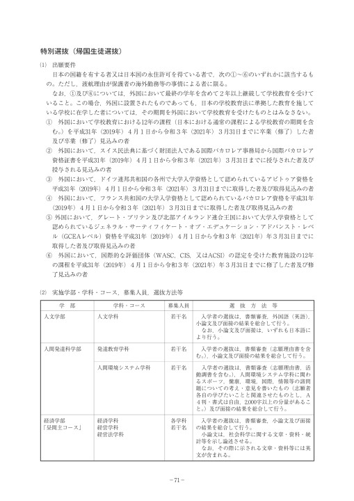 富山大学 令和3年度 入学者選抜要項